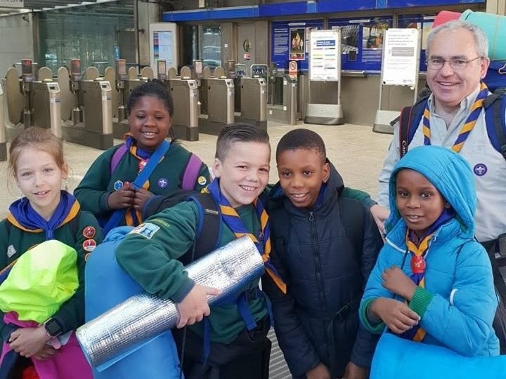 Scouts at rail station